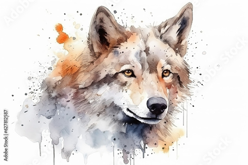 Wallpaper Mural Watercolor wolf portrait illustration on white background Torontodigital.ca