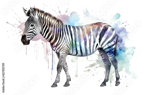 Watercolor zebra illustration on white background