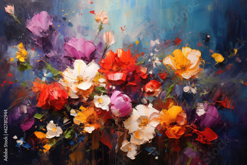 Vibrant Floral Composition with Loose, Flowing Brushwork Created with Generative AI 