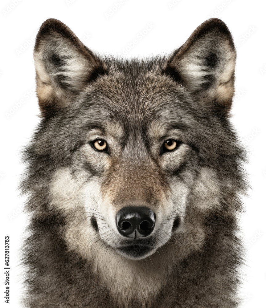 Wolf Face Shot Front View Isolated on Transparent Background
