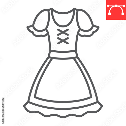 Dirndl line icon, oktoberfest and clothing, festival costume vector icon, traditional dress vector graphics, editable stroke outline sign, eps 10.