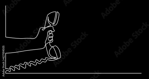 continuous line drawing vector illustration with FULLY EDITABLE STROKE of phone receiver answering making phone calls business contacts concept on black background