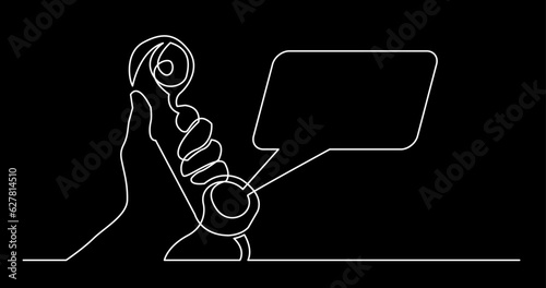 continuous line drawing vector illustration with FULLY EDITABLE STROKE of phone receiver answering making phone calls business contacts concept on black background
