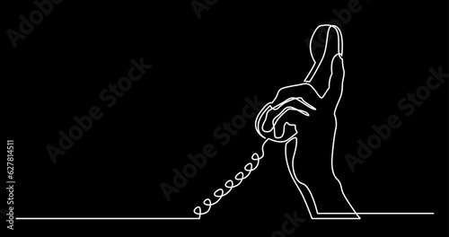 continuous line drawing vector illustration with FULLY EDITABLE STROKE of phone receiver answering making phone calls business contacts concept on black background