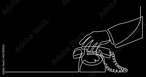 continuous line drawing vector illustration with FULLY EDITABLE STROKE of phone receiver answering making phone calls business contacts concept on black background