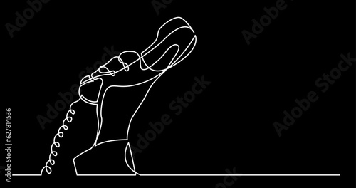 continuous line drawing vector illustration with FULLY EDITABLE STROKE of phone receiver answering making phone calls business contacts concept on black background