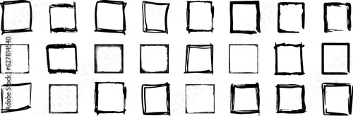 Hand Drawn Square Frames Squares vector set in sketch style.