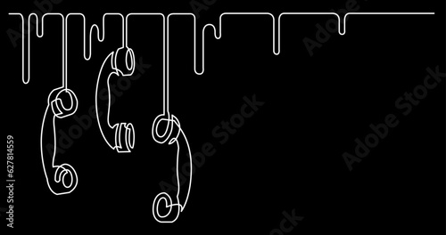 continuous line drawing vector illustration with FULLY EDITABLE STROKE of phone receiver answering making phone calls business contacts concept on black background