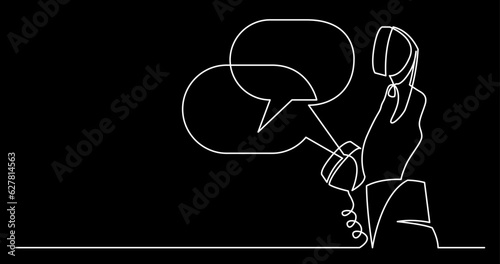 continuous line drawing vector illustration with FULLY EDITABLE STROKE of phone receiver answering making phone calls business contacts concept on black background