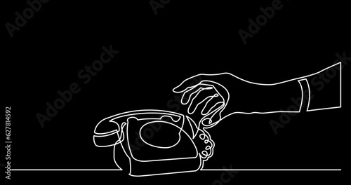 continuous line drawing vector illustration with FULLY EDITABLE STROKE of phone receiver answering making phone calls business contacts concept on black background