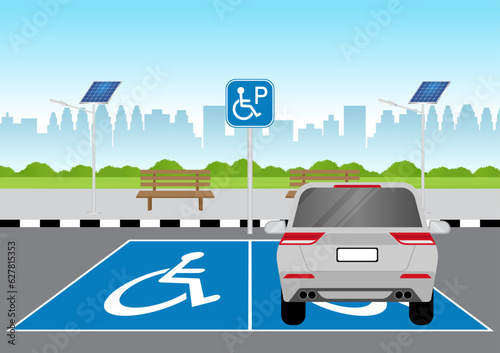 Handicapped Parking Area. Disabled Parking Space. Wheelchair Parking Space for Disabled People. Vector Illustration. 