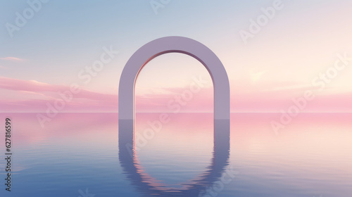 A majestic white arch surrounded by water