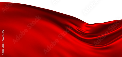 фотографія 3d render of abstract red cloth falling. Silk drapery flies away.