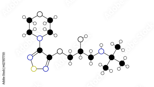 timolol molecule, structural chemical formula, ball-and-stick model, isolated image non-cardioselective beta blockers