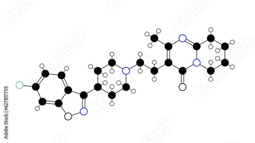 risperidone molecule, structural chemical formula, ball-and-stick model, isolated image atypical antipsychotics