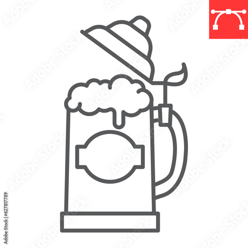 Beer stein line icon, oktoberfest and alcohol drink, foamy beer in a mug vector icon, tankard vector graphics, editable stroke outline sign, eps 10.