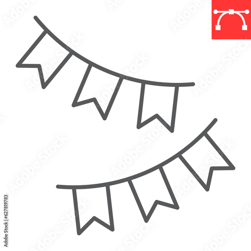Garland line icon, oktoberfest and celebration, decor vector icon, bunting vector graphics, editable stroke outline sign, eps 10.