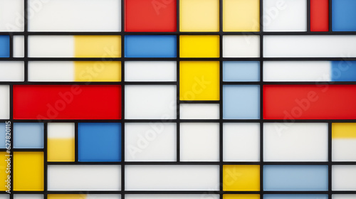 A vibrant and geometric pattern of squares and rectangles photo