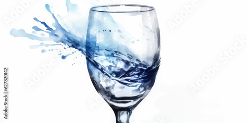Blue Aquarelle Silhouette of a Pouring Sparkling Glass of Water, Crafted with the Style of Digital Airbrushing, Capturing the Refreshing Essence of This Revitalizing Drink