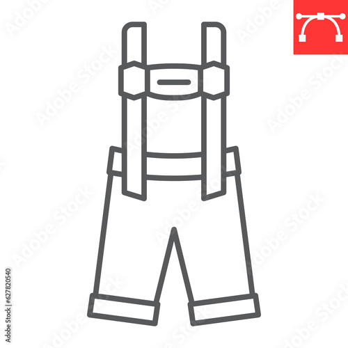 Lederhosen line icon, oktoberfest and clothing, festival costume vector icon, traditional pants vector graphics, editable stroke outline sign, eps 10.