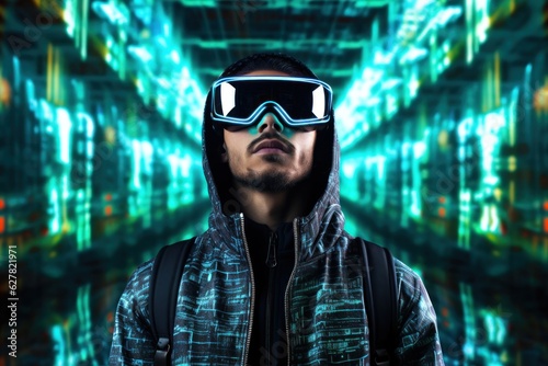 Young man in VR glasses