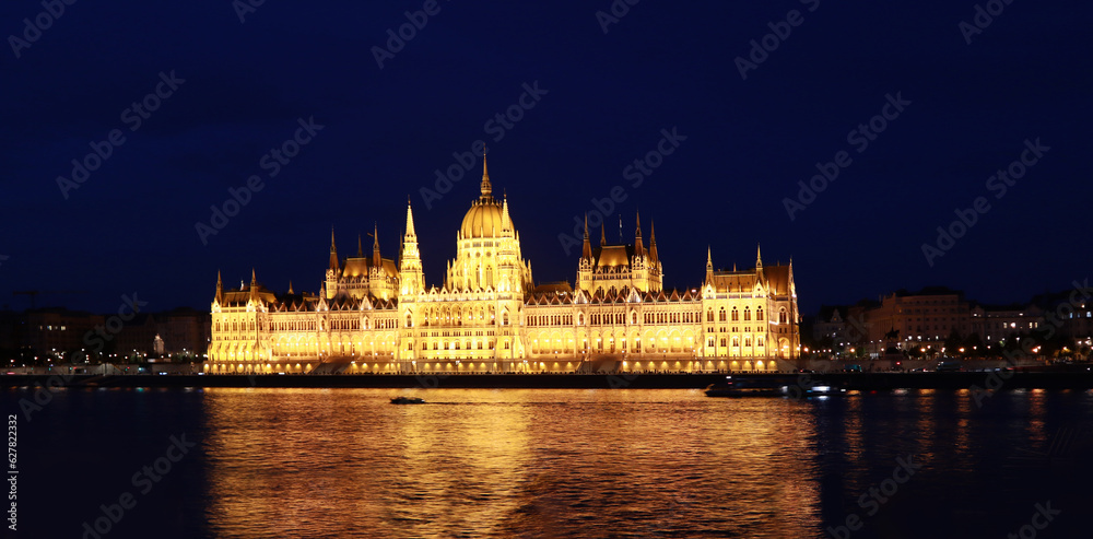  House of Parliament of Hungary in evening time in Budapest, Hungary