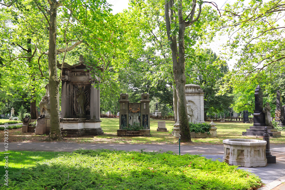 Ancient tombstones at the famous Kerepeshi Cemetery in Budapest, Hungary	