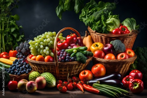 Fresh fruits and vegetables in basket.