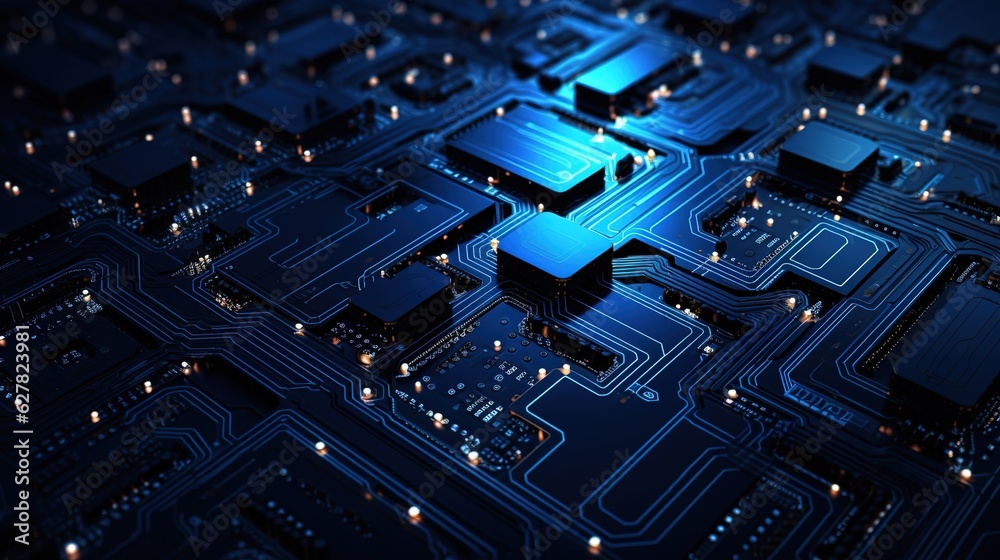 Circuit board background with abstract technology chip processor. Central Computer Processors CPU concept. Motherboard digital chip. Technology science background. Generative AI