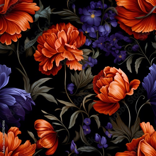 a black background with purple flowers