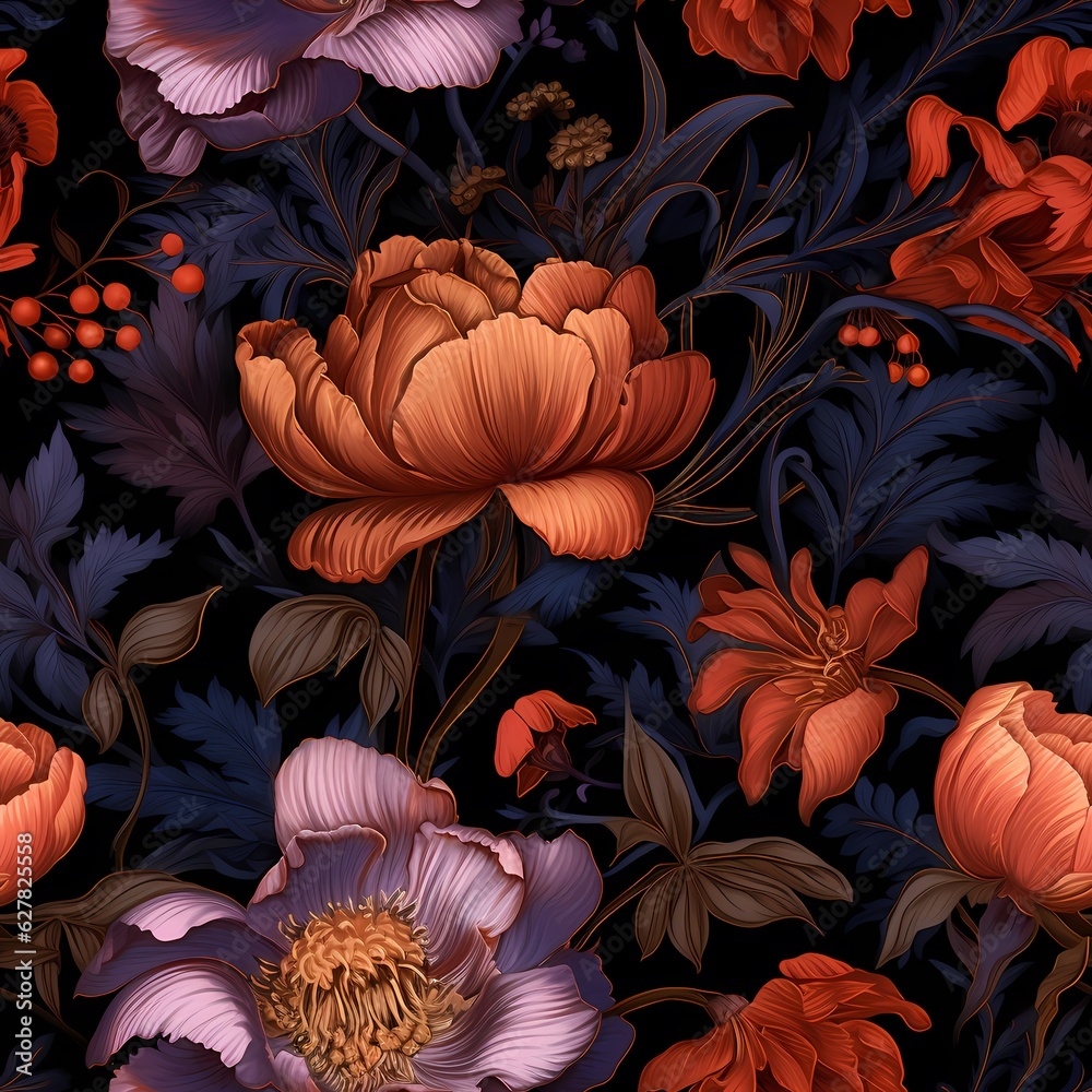 Fototapeta premium a black background with purple flowers