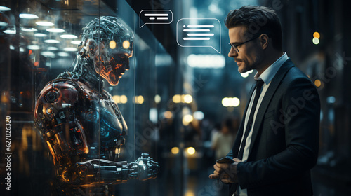 Person talking or chat with robot AI. Technology of Generative Pre-trained Transformer (GPT) or machine learning concepts. Generative ai technology.