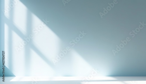 minimalistic abstract light blue background with shadow and light from windows, product presentation concept © id512