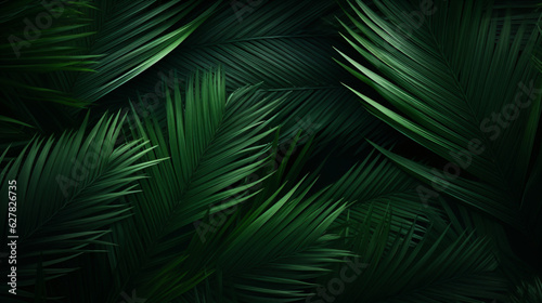 beautiful palm leaves in a wild tropical palm garden, dark green palm leaf texture concept full framed photo
