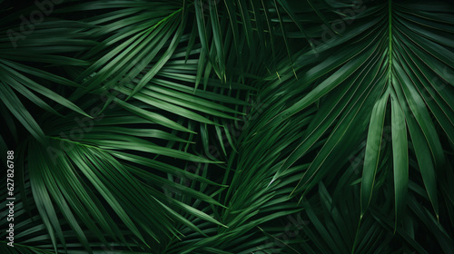 beautiful palm leaves in a wild tropical palm garden, dark green palm leaf texture concept full framed © bornmedia