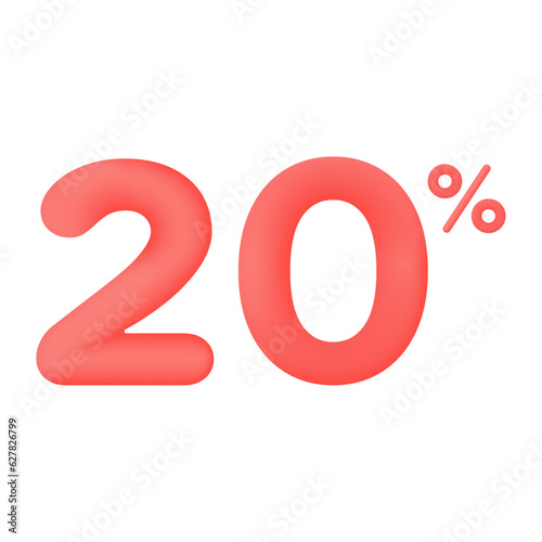 Red 20 percent discount vector illustration 3d mega loyalty. 10 percent bonus marketing discount. Isolated on white background. 