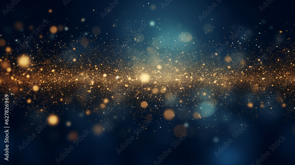 abstract background with Dark blue and gold particle. Christmas Golden light shine particles bokeh on navy blue background - obrazy, fototapety, plakaty 