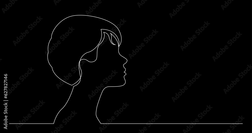 continuous line drawing vector illustration with FULLY EDITABLE STROKE of regular person diverse people user profile concept on black background