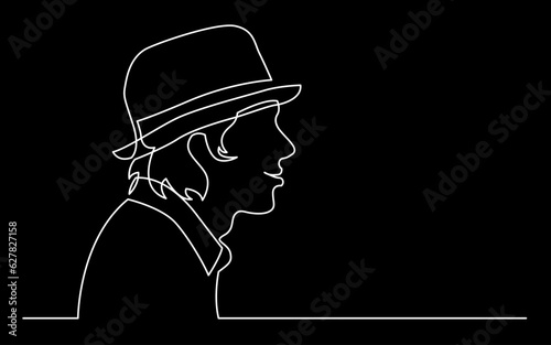 continuous line drawing vector illustration with FULLY EDITABLE STROKE of regular person diverse people user profile concept on black background