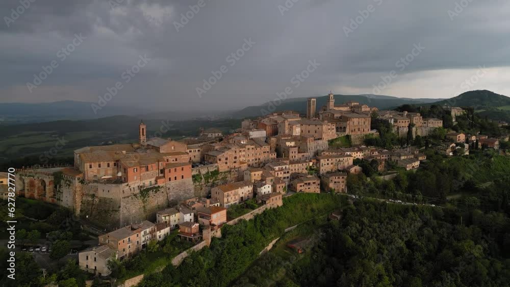 Montepulciano Tuscany Italy at sunset aerial view Montepulciano Tuscany Italy at sunset aerial view