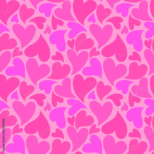 Endless pink seamless pattern with rose, hot pink and light violet hearts for Valentines day and wedding wrapping paper, cloth textile print. Simple stylish swatch fabric design in Barbie style