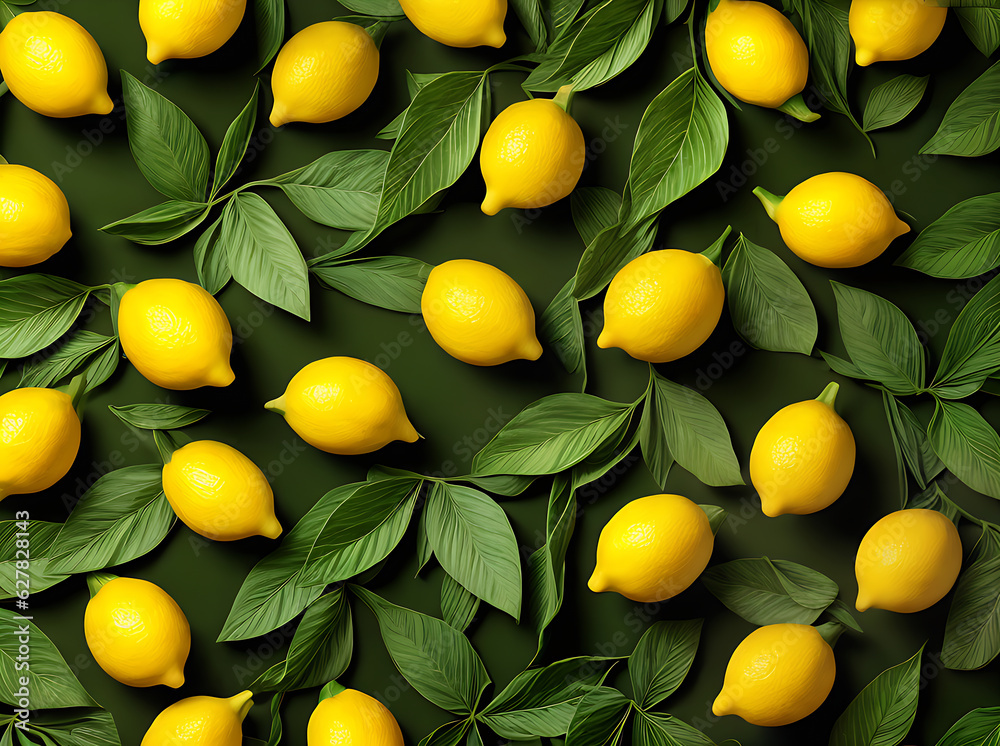 Floral lemons leaves 3D shadows colorful Kodachrome.