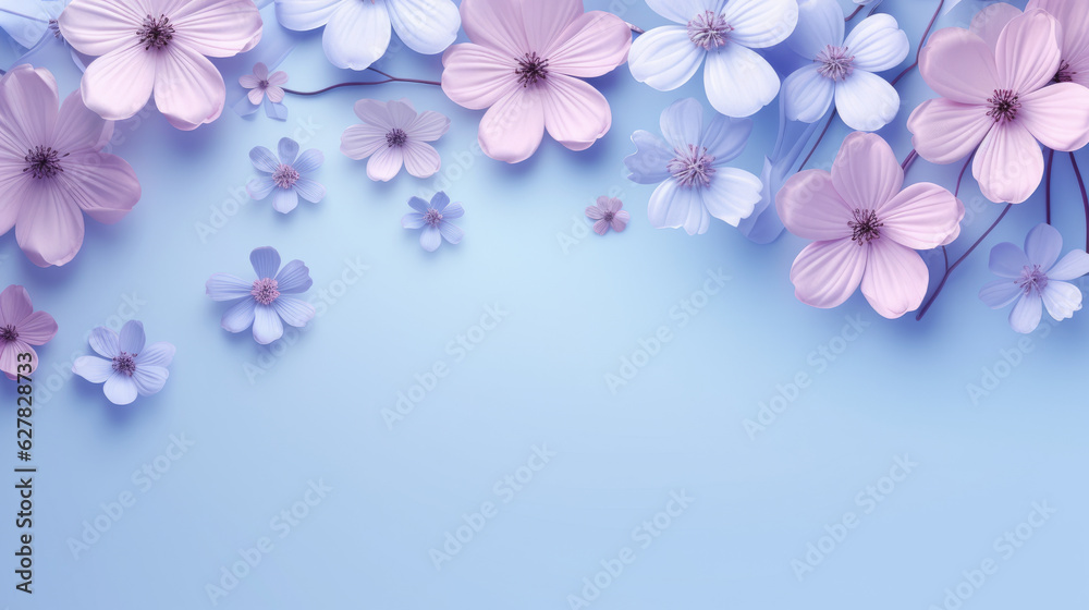 A vibrant floral arrangement against a soft blue backdrop