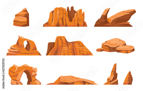 Canvas-taulu Desert rocks. Cartoon sand stones, exotic landscape elements