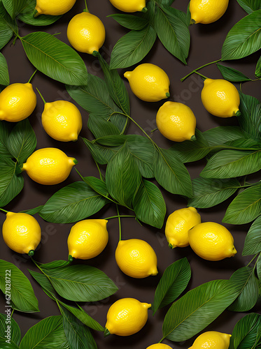 Floral background painted with lemons and leaves. photo