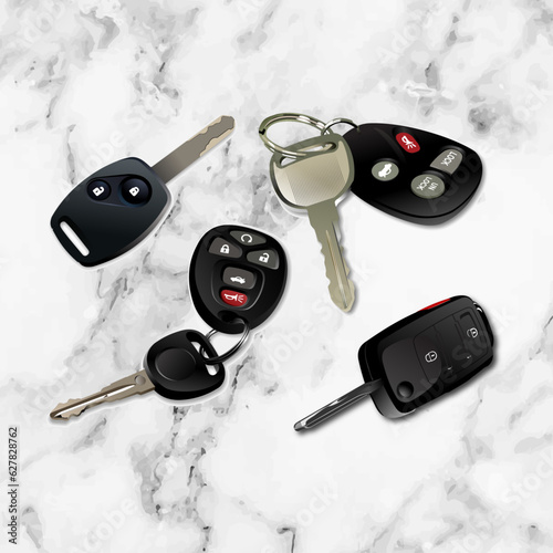 Elegant Composition Car Keys Resting on a White Marble Background with Luxurious Aesthetic