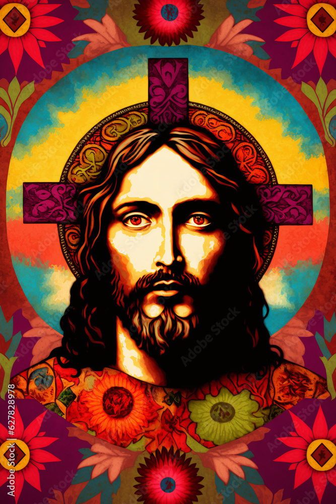 Jesus Christ Face Psychedelic Abstract Portrait Illustration Jesus Christ Face Psychedelic Abstract Portrait Illustration