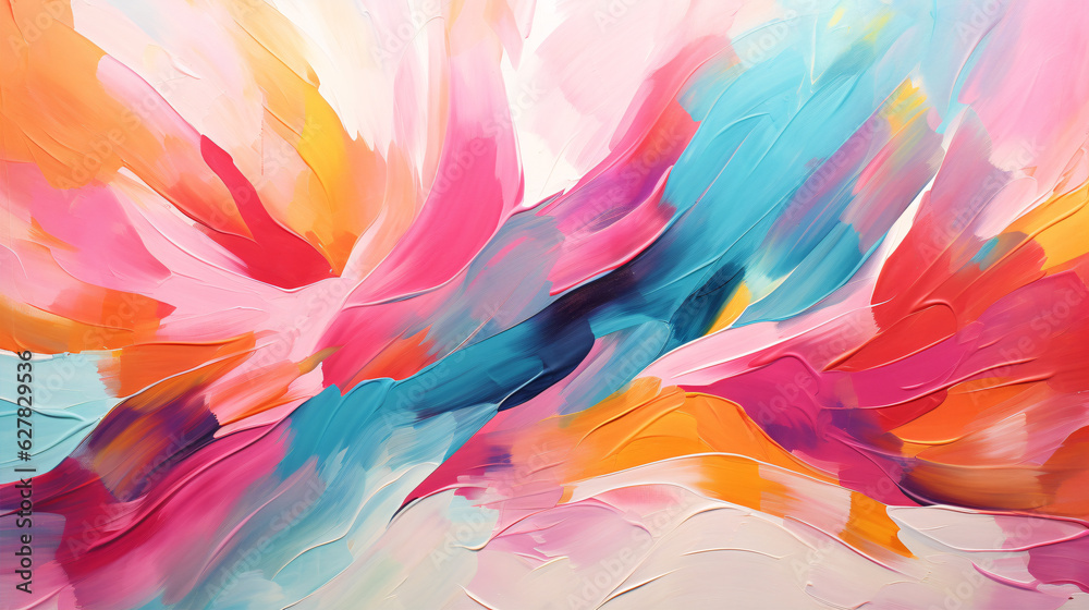 Vibrant brush strokes create a mesmerizing abstract masterpiece, perfect for adding a pop of color to your next project