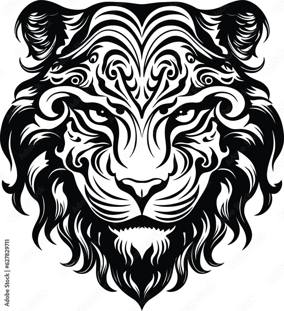 Fototapeta premium Tigers head Tribal tattoo design. Black isolated on white. Tiger head vector illustration mascot logo.