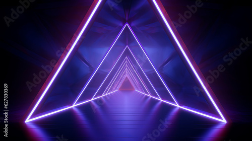 A vibrant neon triangle in a dark background